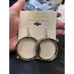 New Amrita Singh Layered Hoop Earrings Gold Gunmetal 23g 2.5”